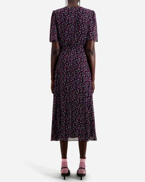 Robe portefeuille longue imprimée noire