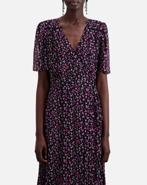 Robe portefeuille longue imprimée noire