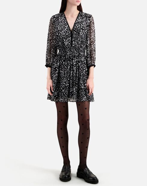 Robe courte imprimée avec smocks noire