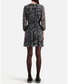 Robe courte imprimée avec smocks noire