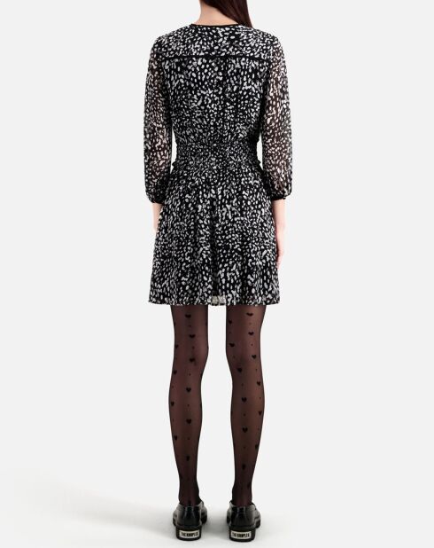 Robe courte imprimée avec smocks noire