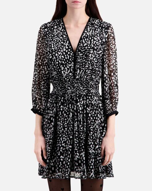 Robe courte imprimée avec smocks noire