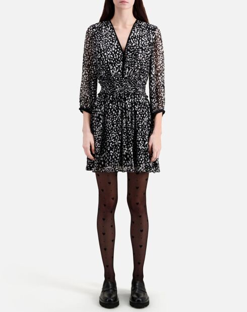 Robe courte imprimée avec smocks noire