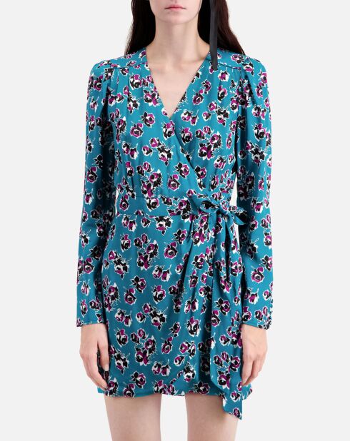 Robe portefeuille courte imprimé bleue