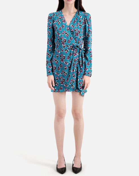Robe portefeuille courte imprimé bleue