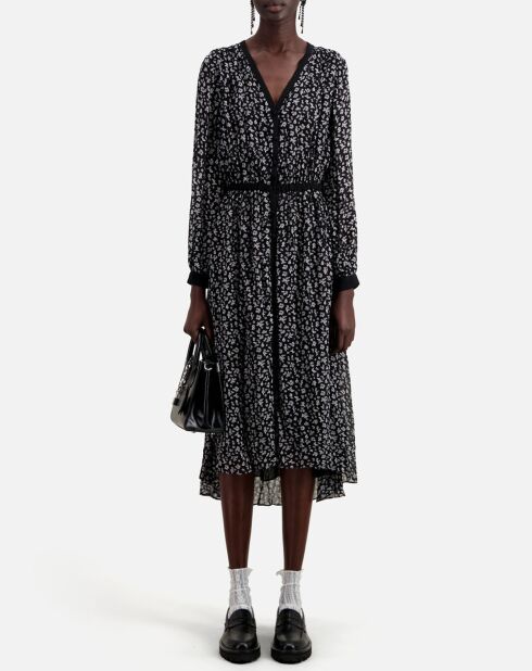 Robe longue imprimée avec boutonnage noire