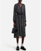 Robe longue imprimée avec boutonnage noire