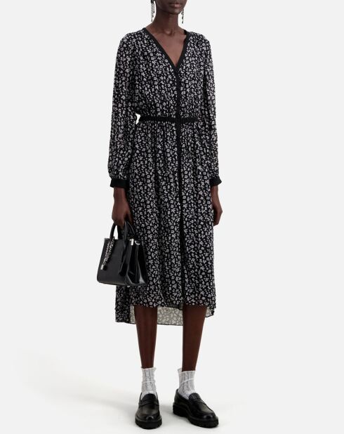 Robe longue imprimée avec boutonnage noire