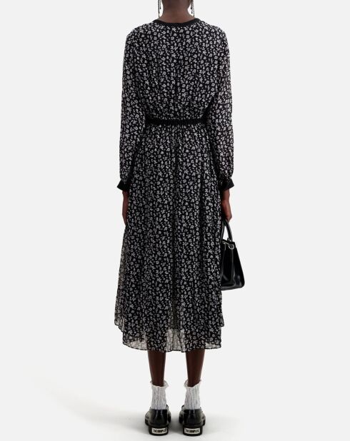 Robe longue imprimée avec boutonnage noire