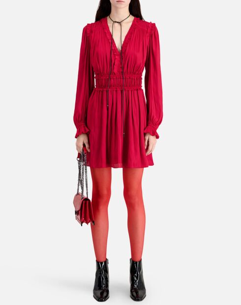 Robe courte à fronces bordeaux