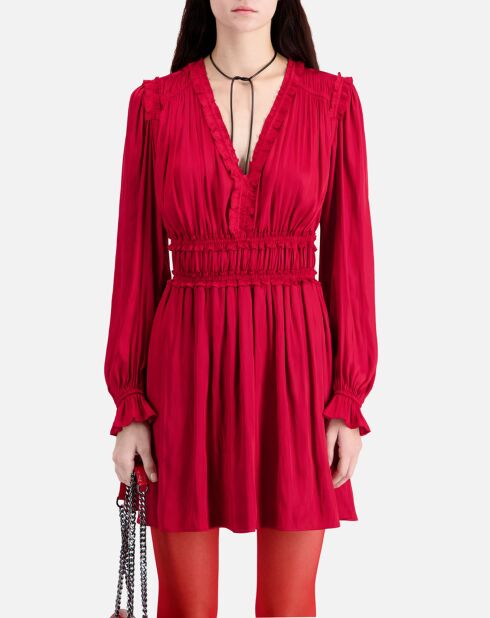 Robe courte à fronces bordeaux