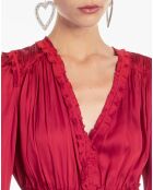 Robe courte à fronces bordeaux