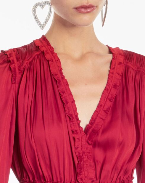 Robe courte à fronces bordeaux