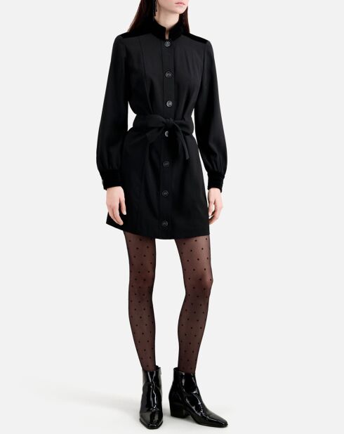 Robe courte en crêpe avec détails en velours noire