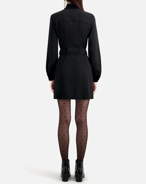 Robe courte en crêpe avec détails en velours noire