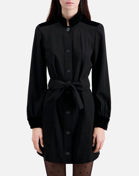 Robe courte en crêpe avec détails en velours noire