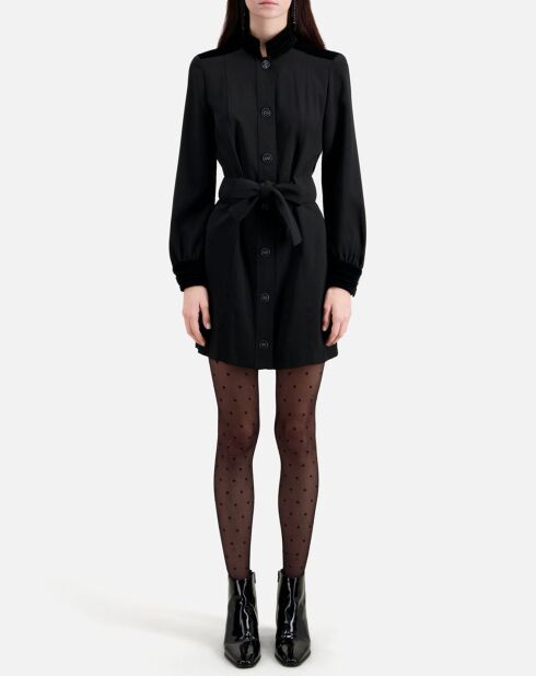 Robe courte en crêpe avec détails en velours noire