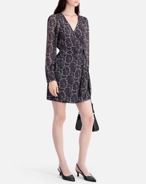 Robe portefeuille courte imprimé noire