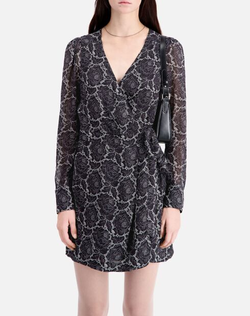 Robe portefeuille courte imprimé noire