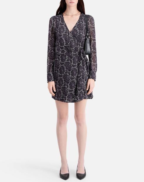 Robe portefeuille courte imprimé noire