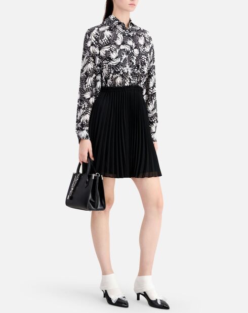 Robe courte plissée imprimée noire