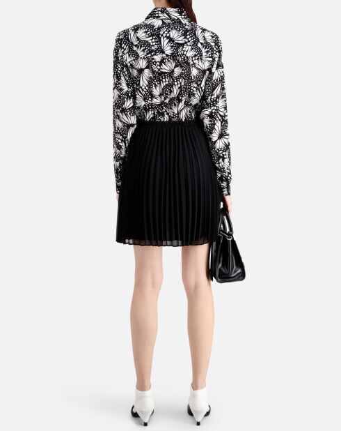 Robe courte plissée imprimée noire