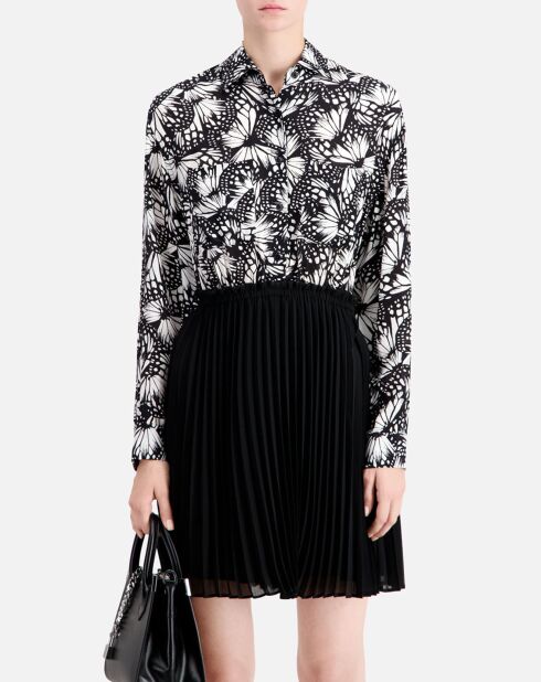 Robe courte plissée imprimée noire