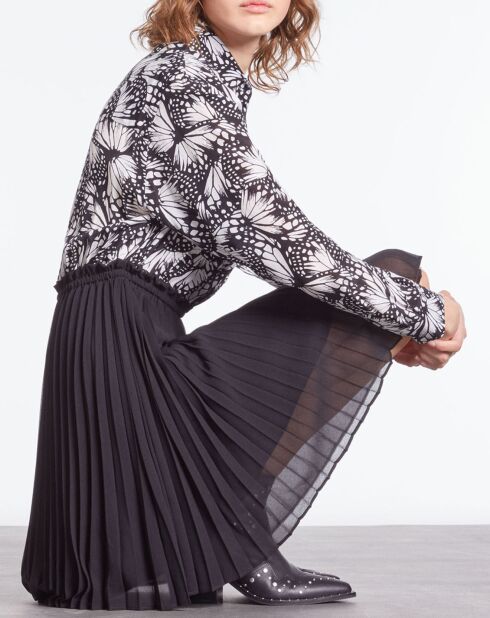 Robe courte plissée imprimée noire