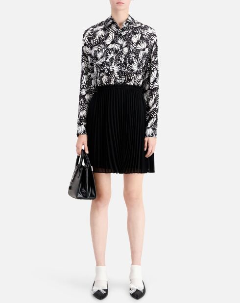Robe courte plissée imprimée noire