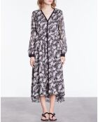 Robe longue imprimée avec boutonnage noire