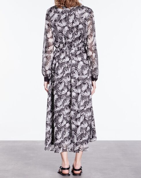 Robe longue imprimée avec boutonnage noire