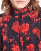 Robe chemise 100% Soie courte imprimée noir/rouge