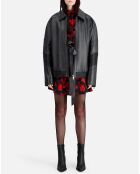 Robe chemise 100% Soie courte imprimée noir/rouge