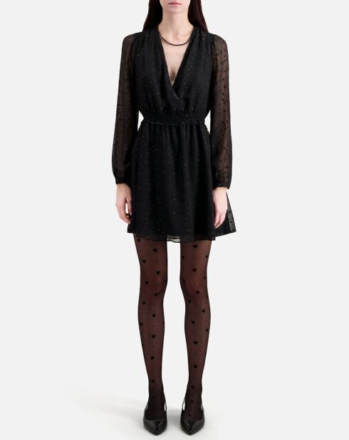 Robe courte à pois en lurex noire