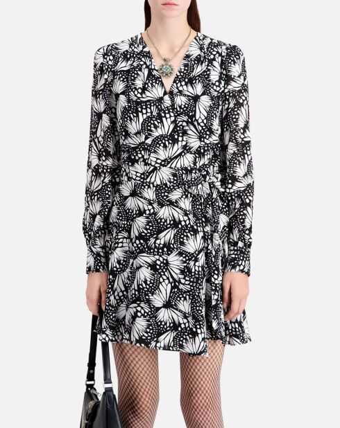 Robe portefeuille courte imprimé noire