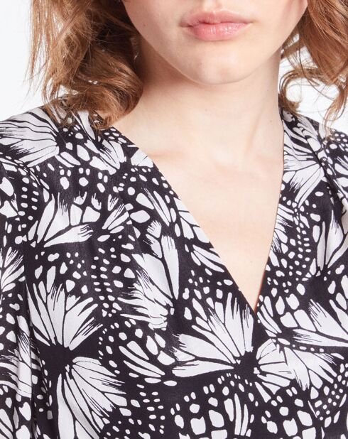 Robe portefeuille courte imprimé noire