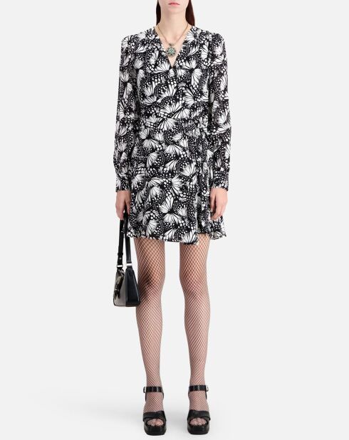 Robe portefeuille courte imprimé noire