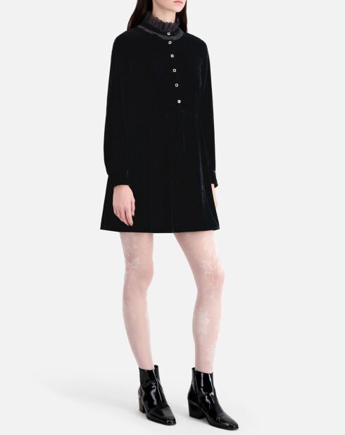Robe courte en velours avec boutons bijoux noire