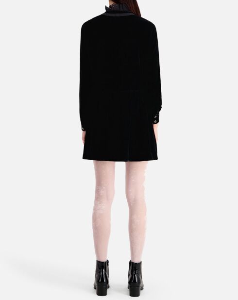 Robe courte en velours avec boutons bijoux noire