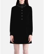 Robe courte en velours avec boutons bijoux noire
