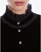 Robe courte en velours avec boutons bijoux noire