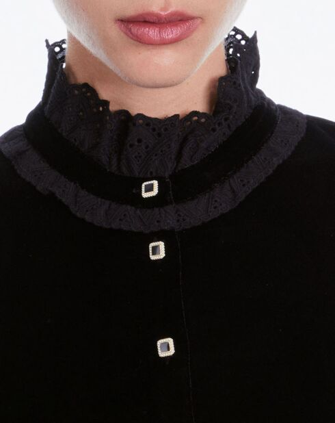 Robe courte en velours avec boutons bijoux noire