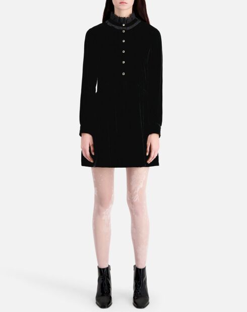 Robe courte en velours avec boutons bijoux noire