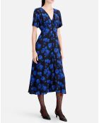 Robe longue 100% Soie imprimée avec boutonnage noire