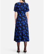 Robe longue 100% Soie imprimée avec boutonnage noire