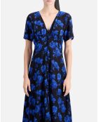 Robe longue 100% Soie imprimée avec boutonnage noire
