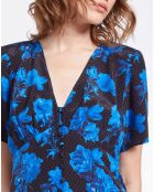 Robe longue 100% Soie imprimée avec boutonnage noire