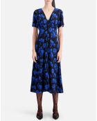 Robe longue 100% Soie imprimée avec boutonnage noire