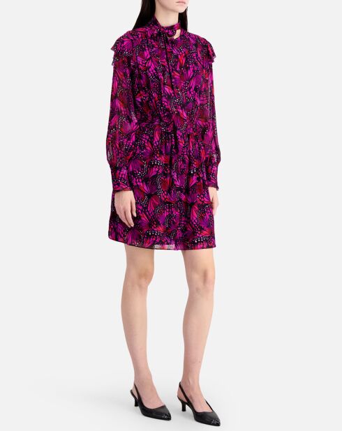 Robe courte imprimée à volants rose