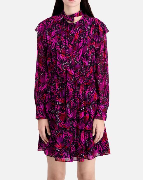 Robe courte imprimée à volants rose